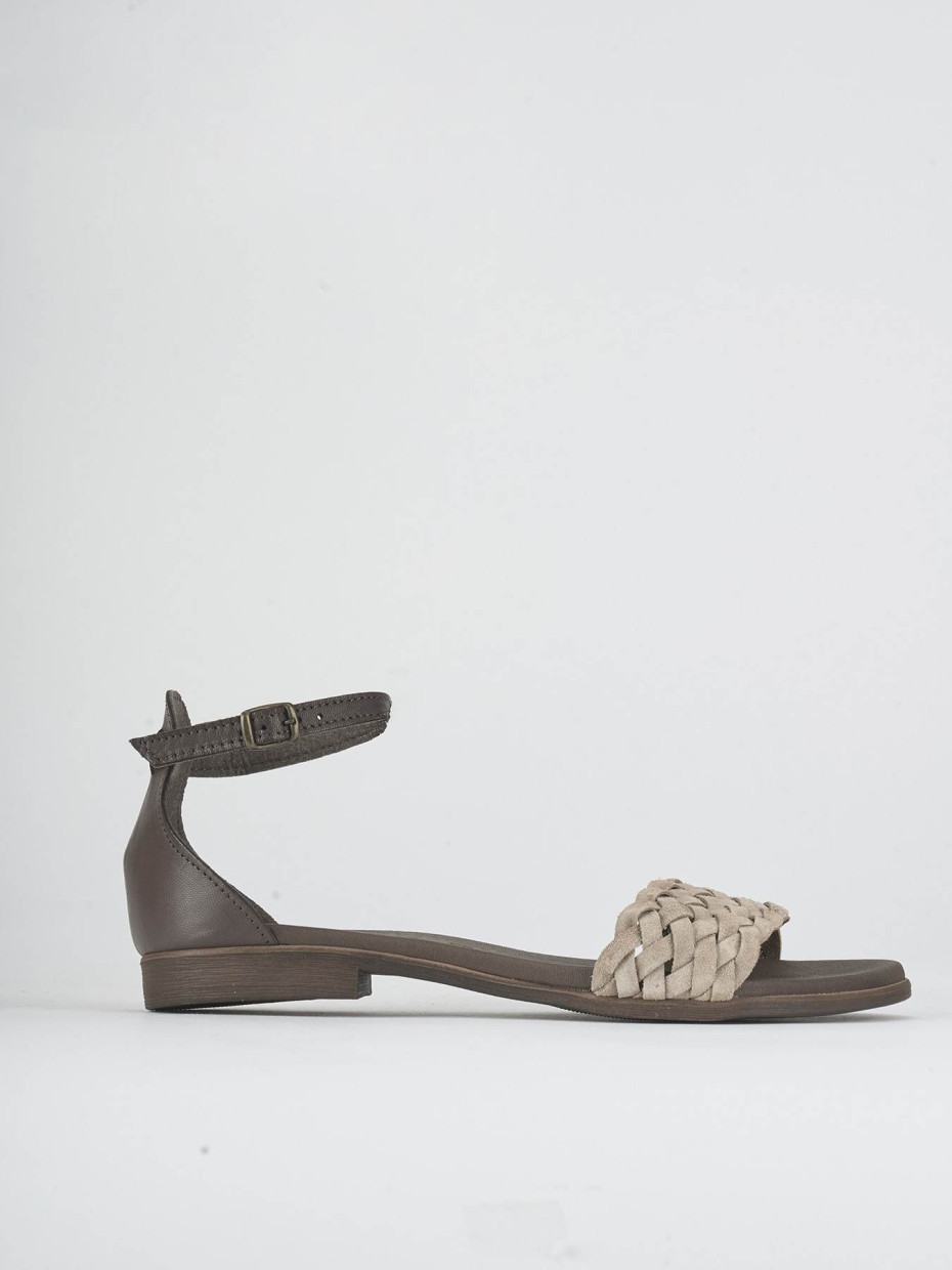 Sandalias de tacón bajo tacón 1 cm beis ante