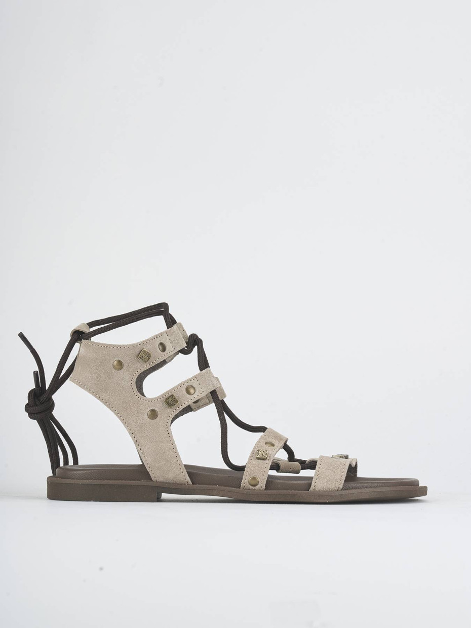 Sandali tacco 1cm camoscio beige