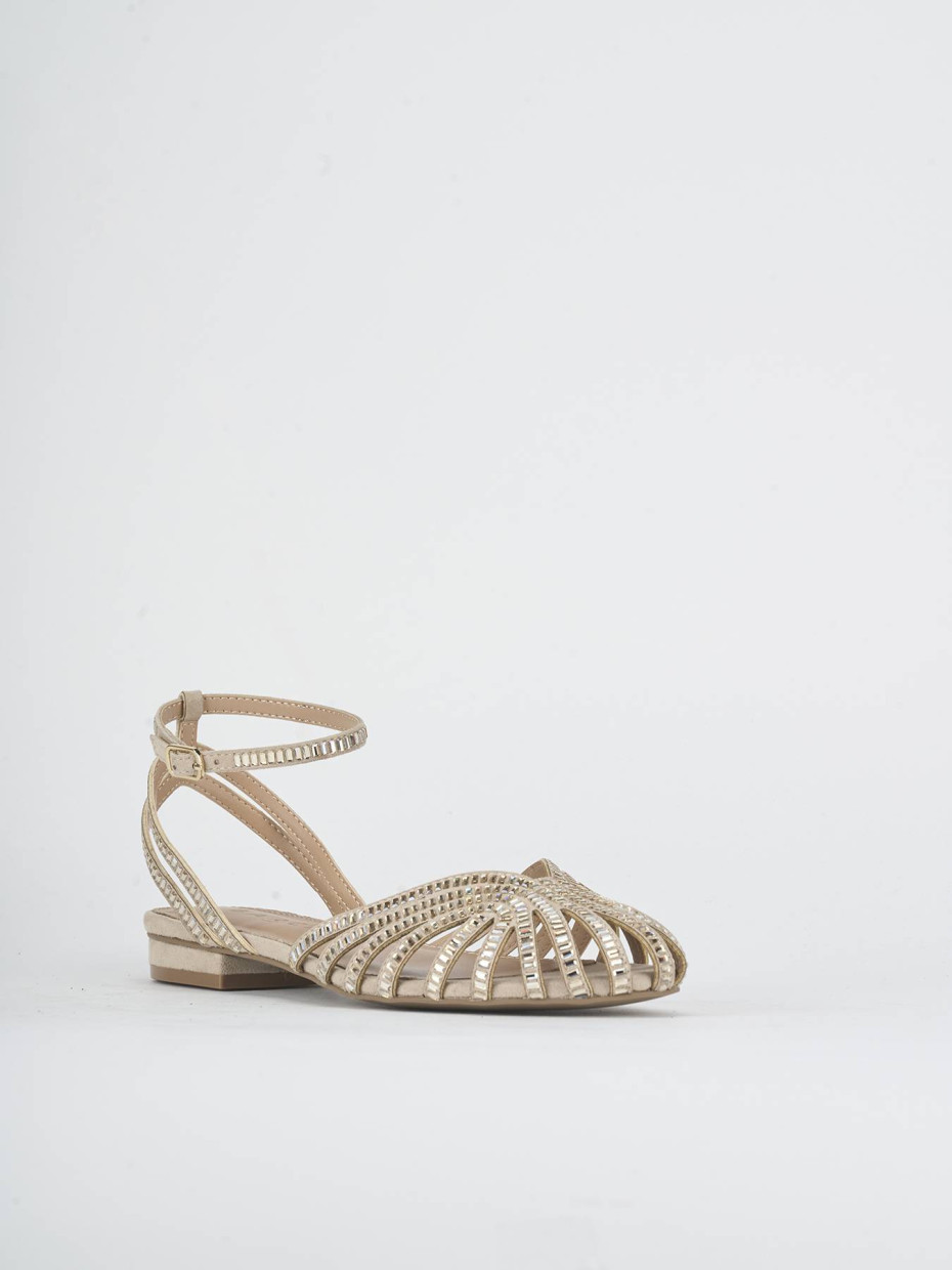 Sandalias de tacón bajo tacón 1 cm beis ante