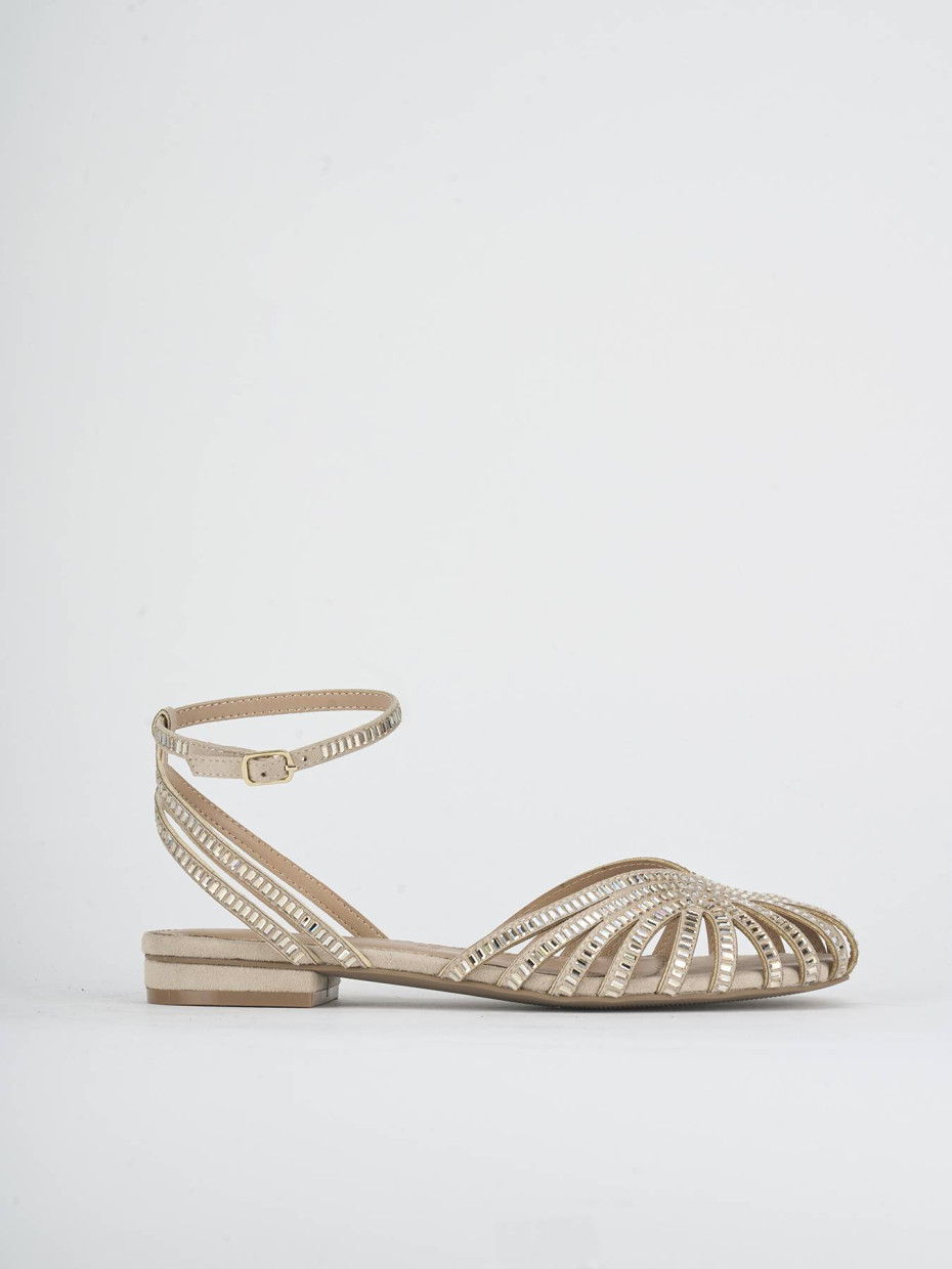 Sandalias de tacón bajo tacón 1 cm beis ante