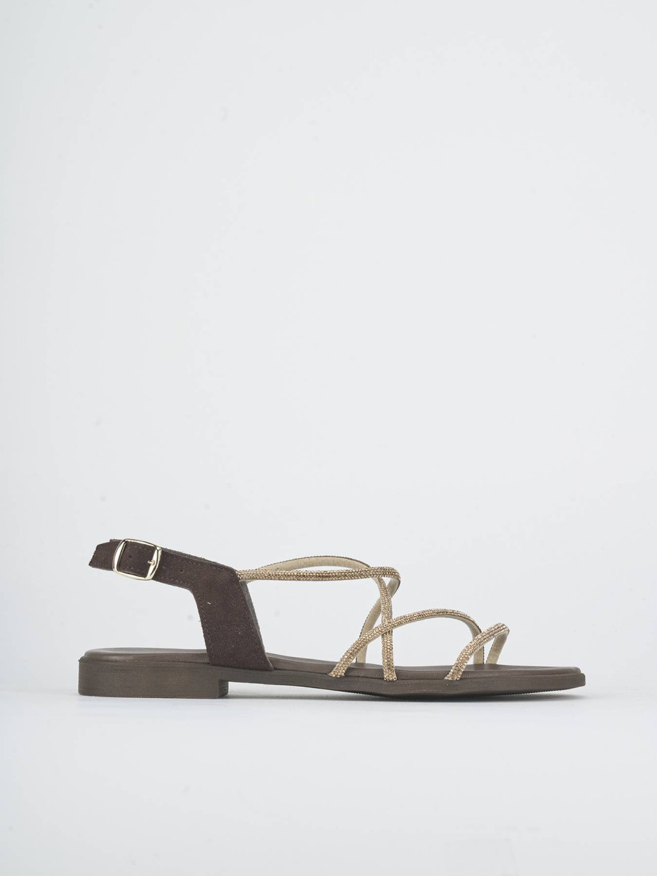 Sandalias de tacón bajo tacón 1 cm marrón oscuro ante