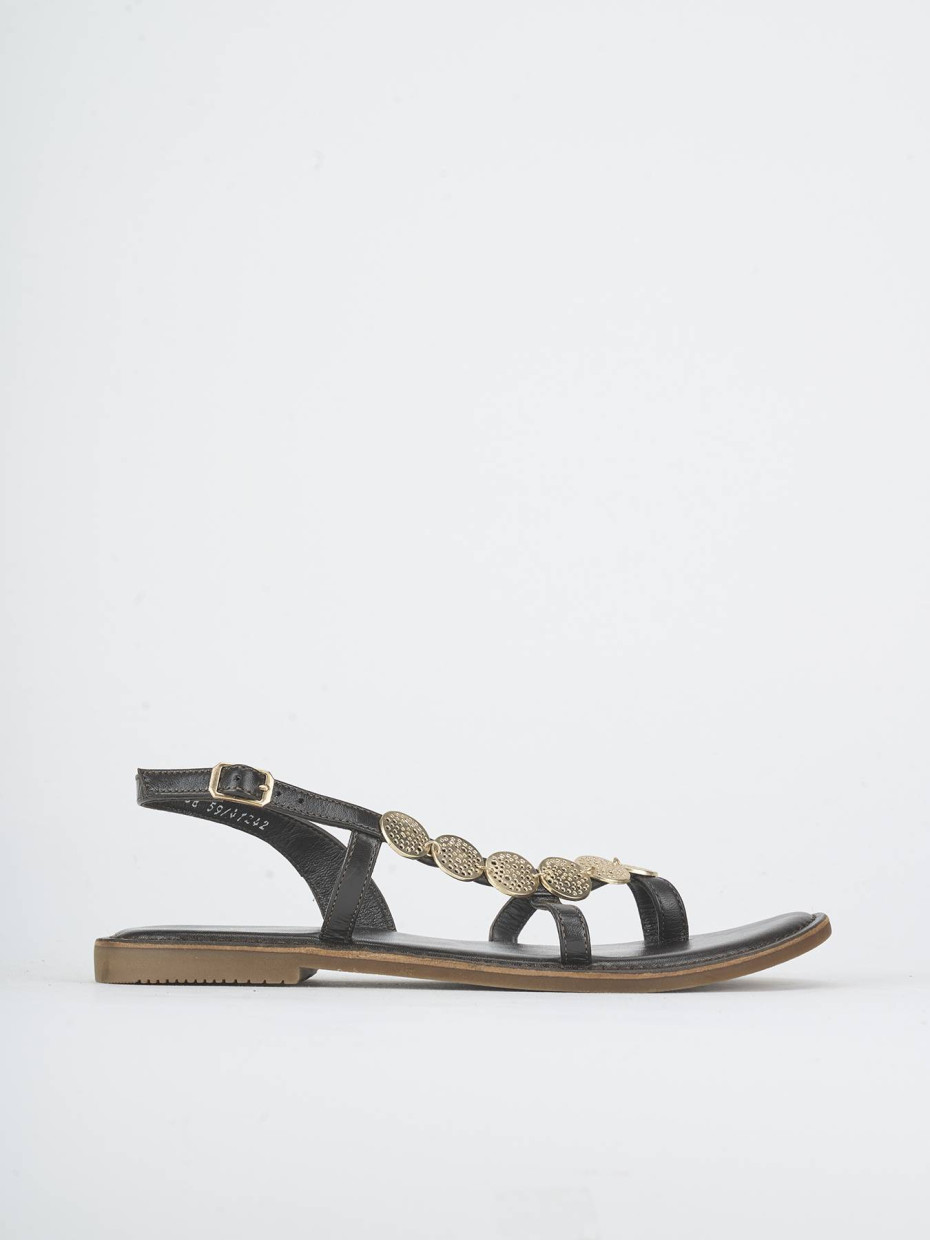 Sandalias de tacón bajo tacón 1 cm marrón oscuro cuero