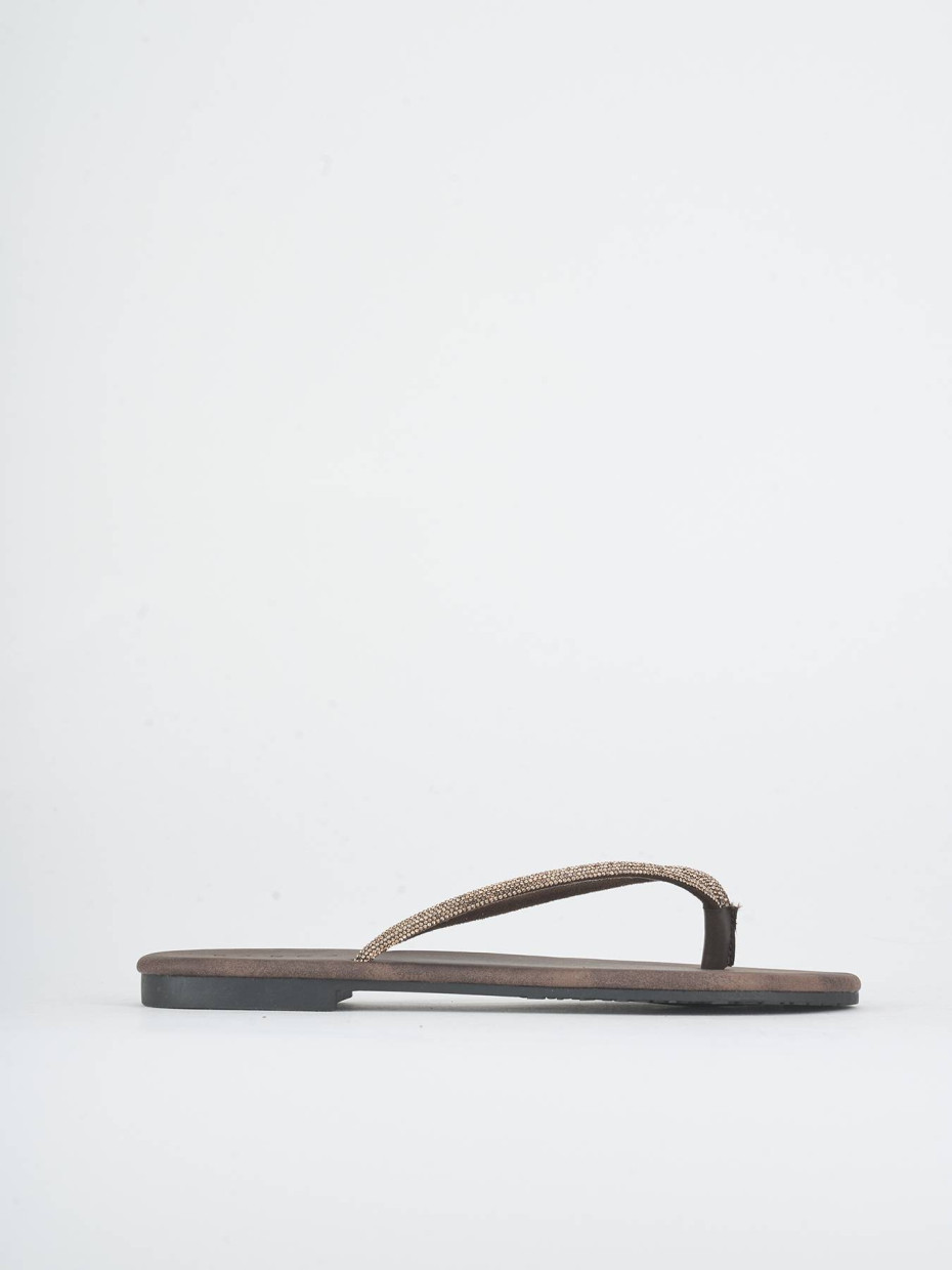 Slippers heel 1 cm dark brown leather