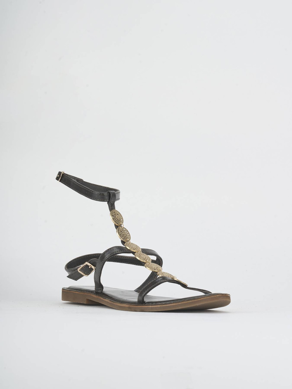 Sandalias de tacón bajo tacón 1 cm marrón oscuro cuero