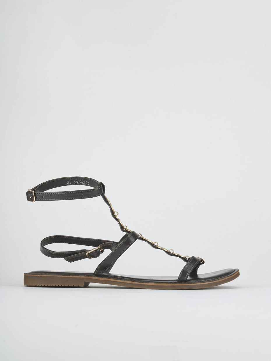 Sandalias de tacón bajo tacón 1 cm marrón oscuro cuero