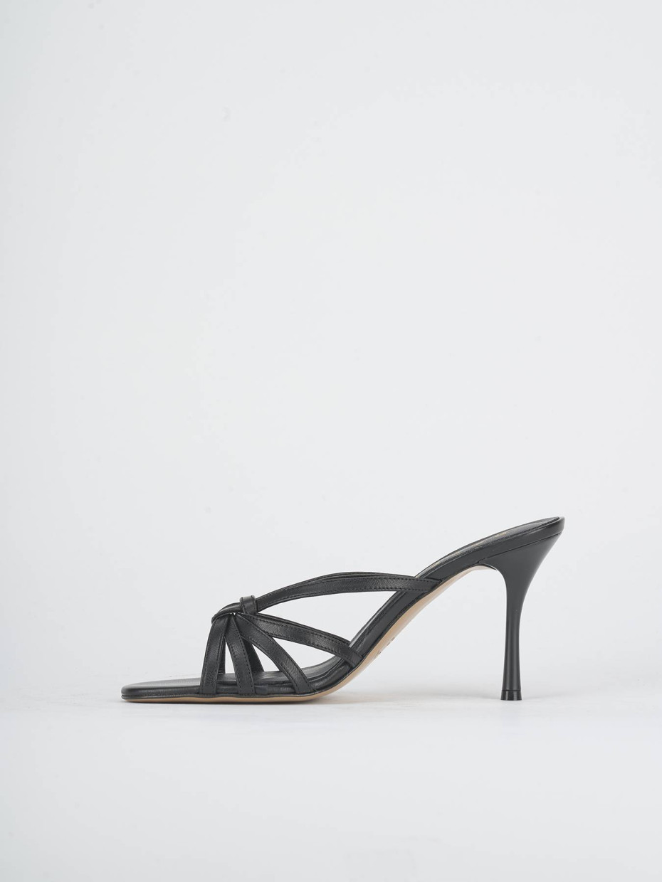 Mules tacón 9 cm negro cuero