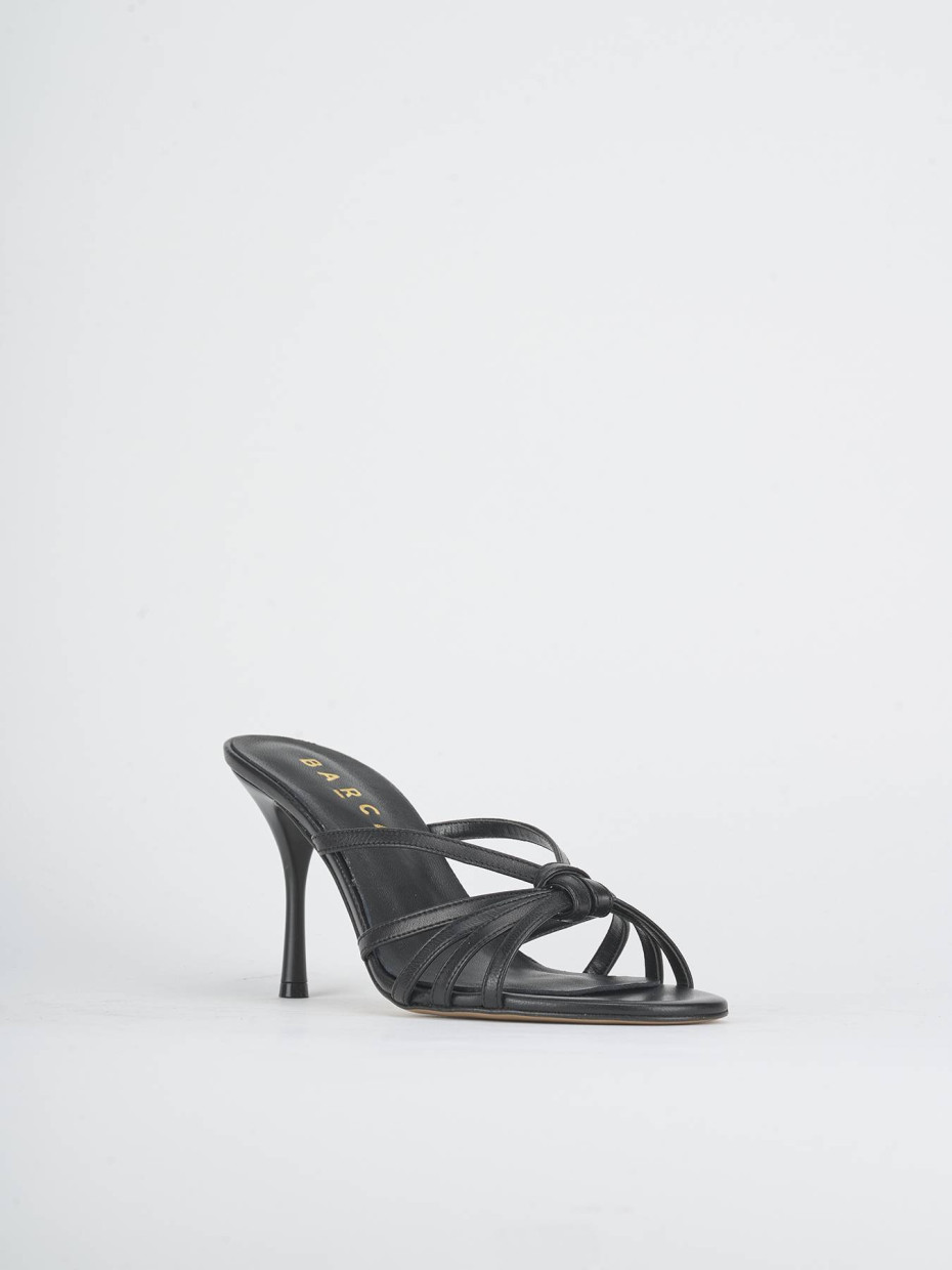 Mules tacón 9 cm negro cuero