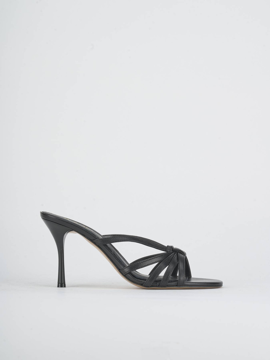 Mules tacón 9 cm negro cuero