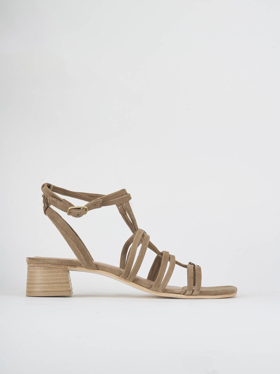 Sandalias de tacón bajo tacón 3 cm beis ante