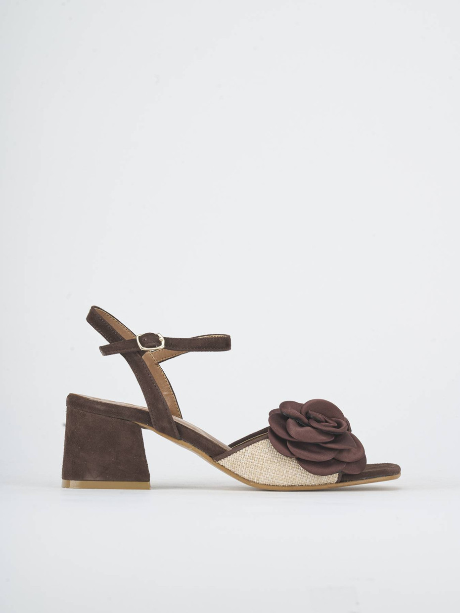 Sandalias de tacón alto tacón 5 cm marrón oscuro ante