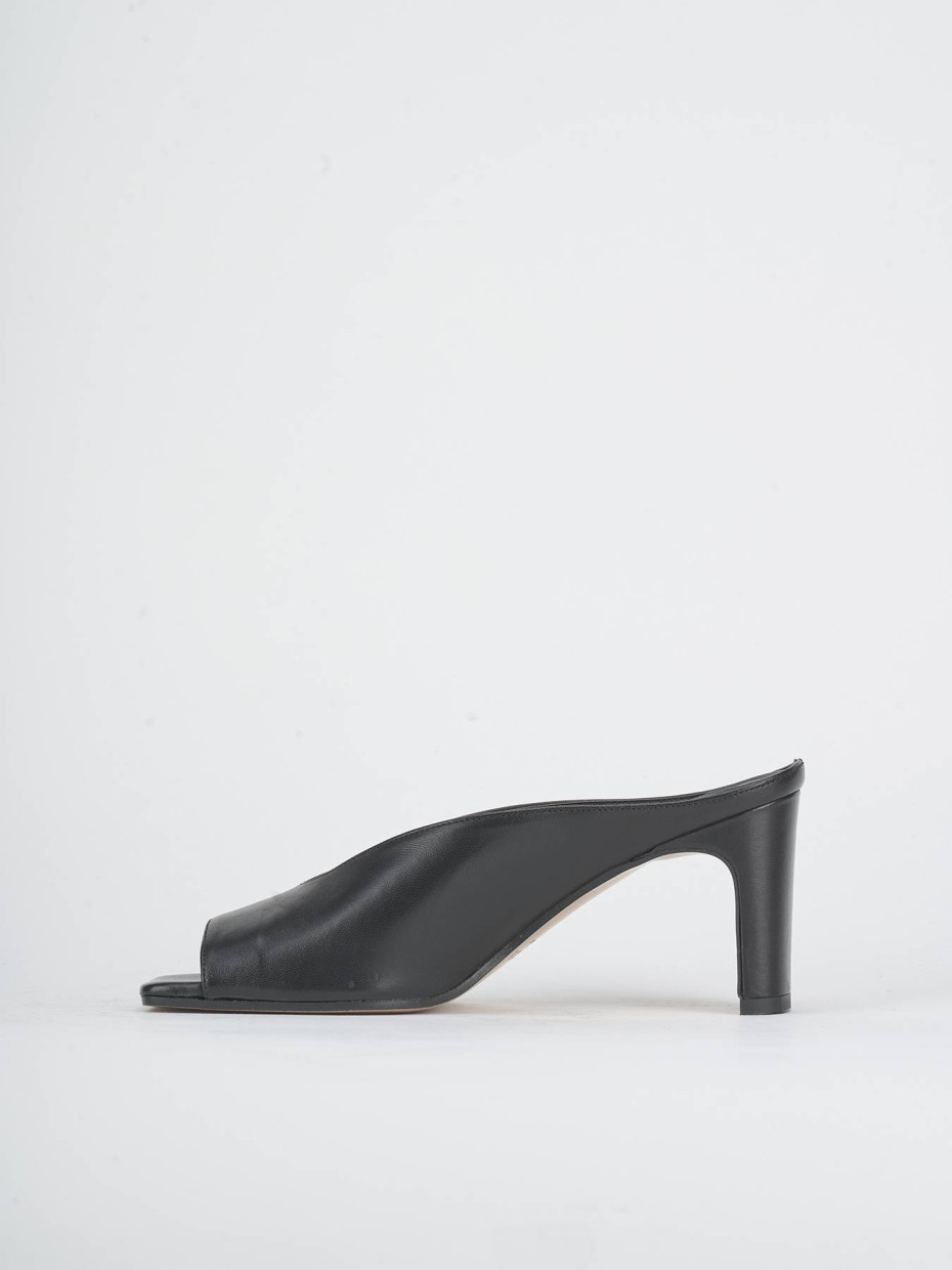 Slippers heel 8 cm black leather