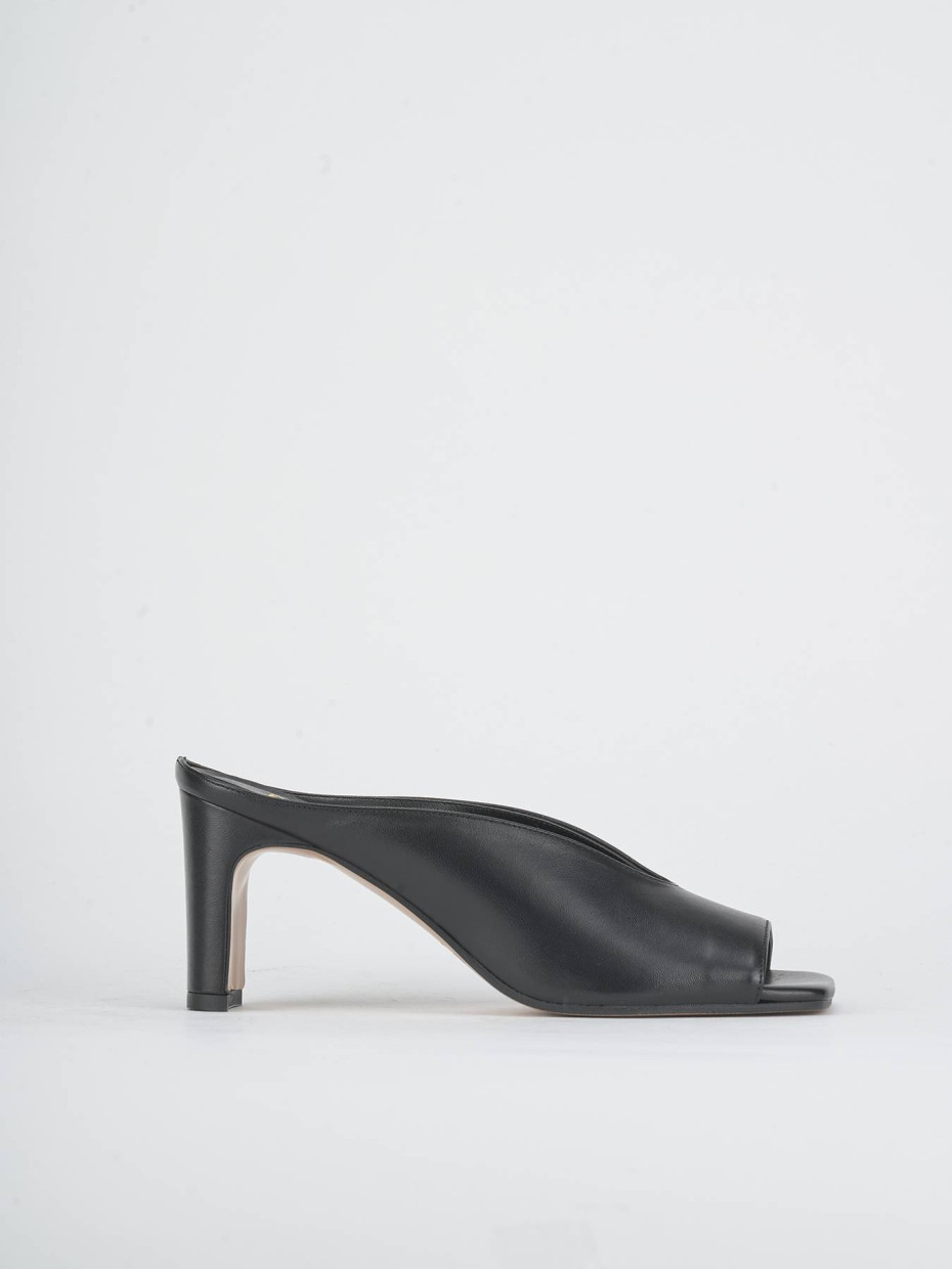 Slippers heel 8 cm black leather