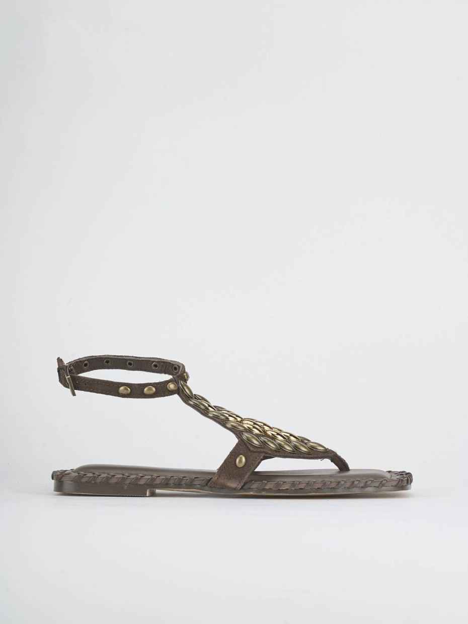 Sandalias de tacón bajo tacón 1 cm marrón oscuro ante