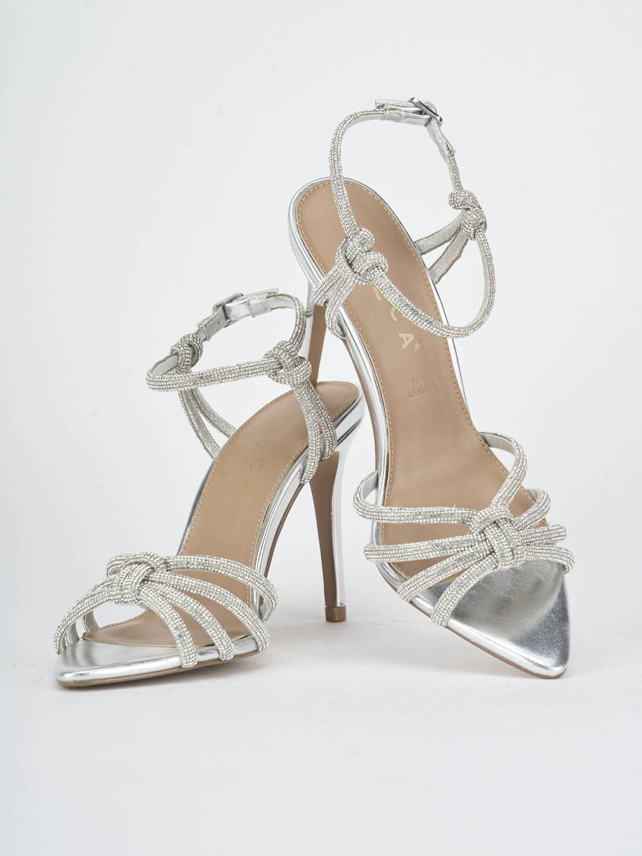 Sandalias de tacón alto tacón 9 cm plata cuero