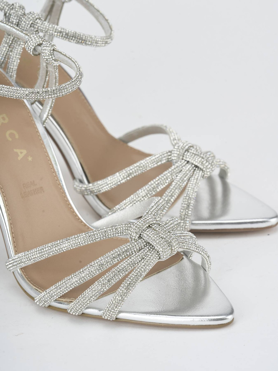 Sandalias de tacón alto tacón 9 cm plata cuero