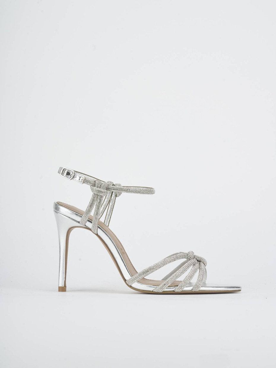 Sandalias de tacón alto tacón 9 cm plata cuero