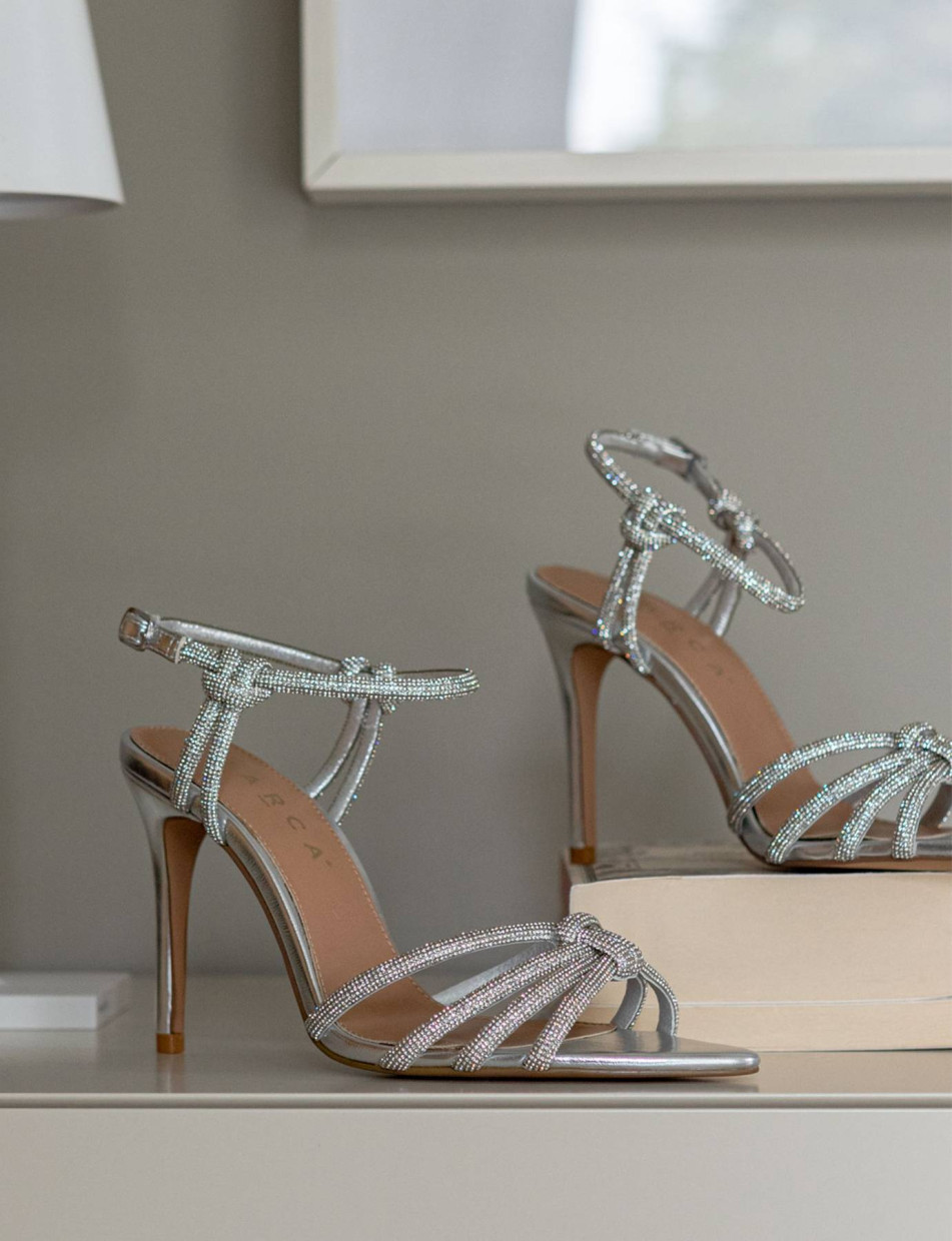 Sandalias de tacón alto tacón 9 cm plata cuero