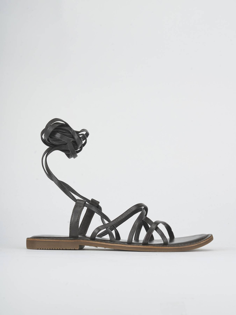 Low heel sandals heel 1 cm dark brown leather