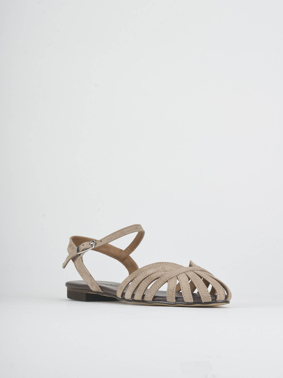 Sandalias de tacón bajo tacón 1 cm beis ante