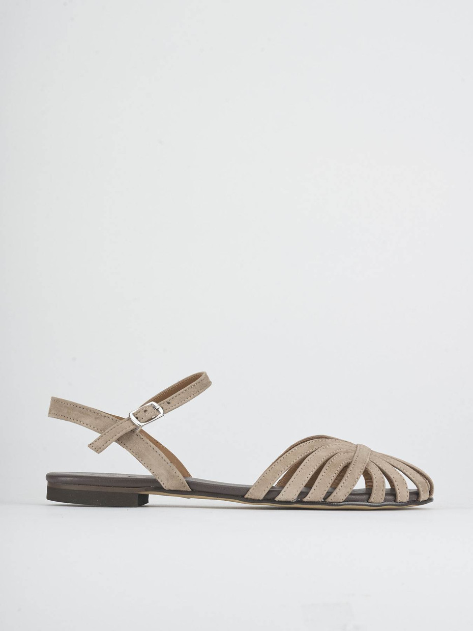 Sandalias de tacón bajo tacón 1 cm beis ante