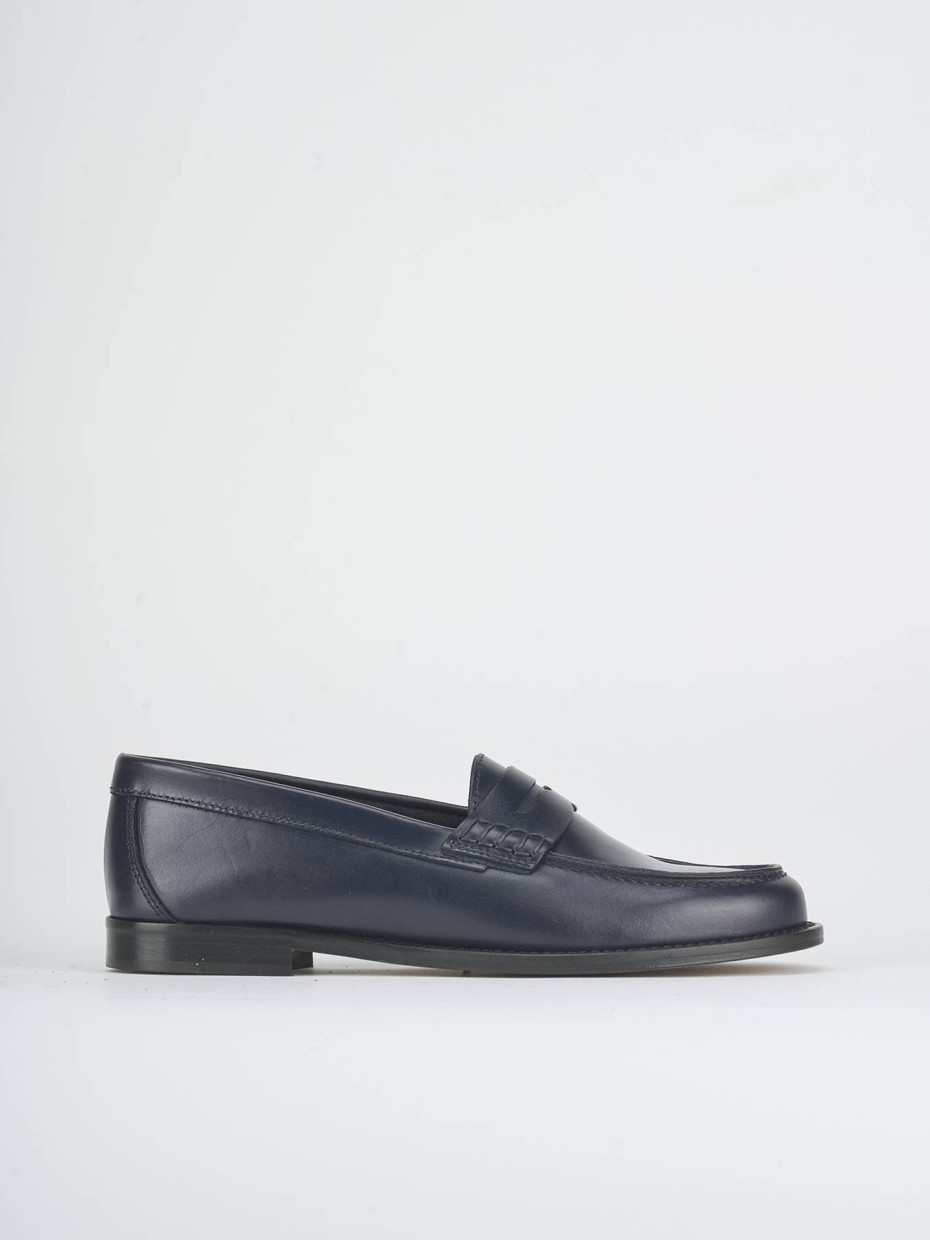 Mocasines tacón 1 cm azul cuero