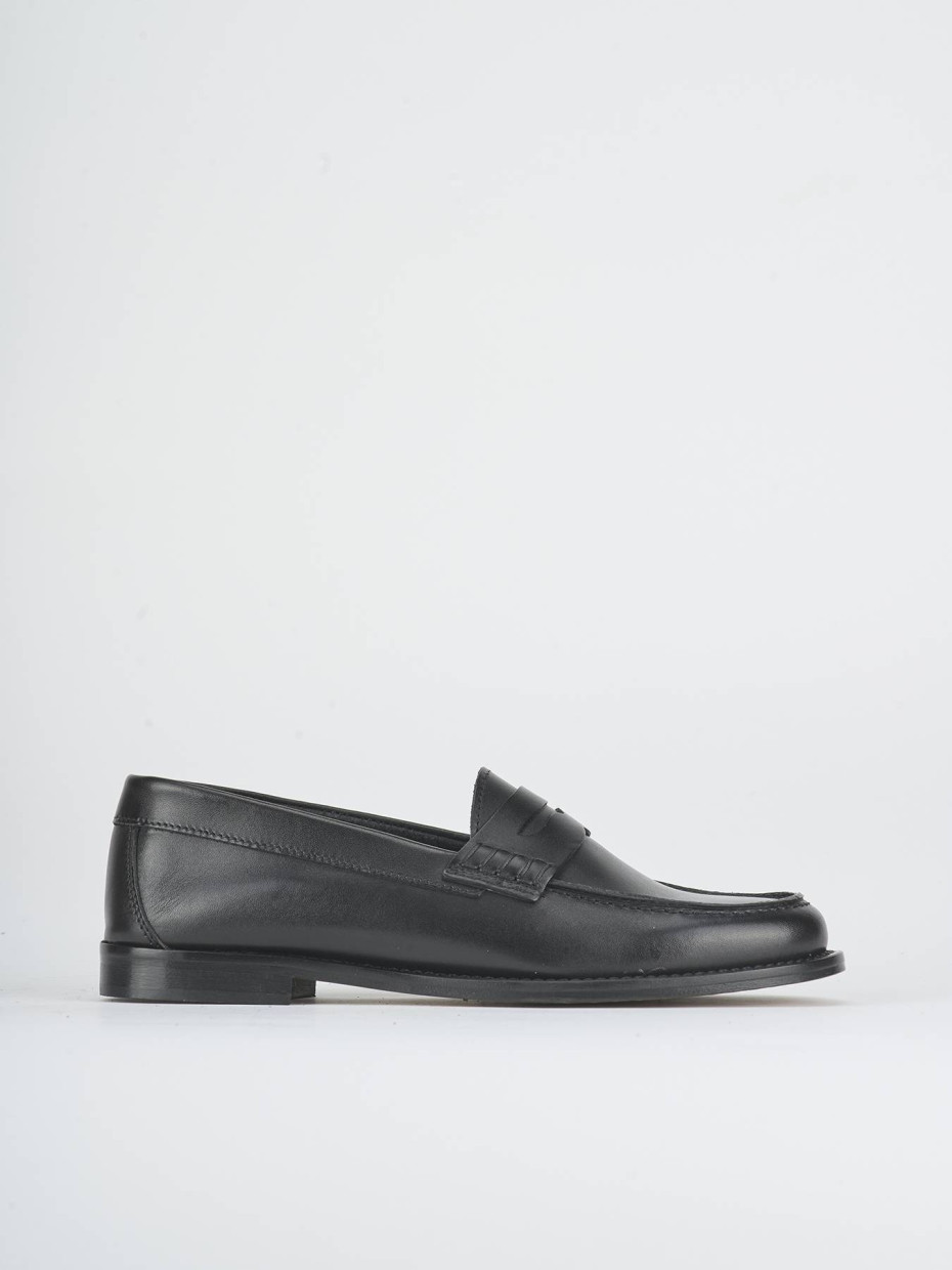Mocasines tacón 1 cm negro cuero