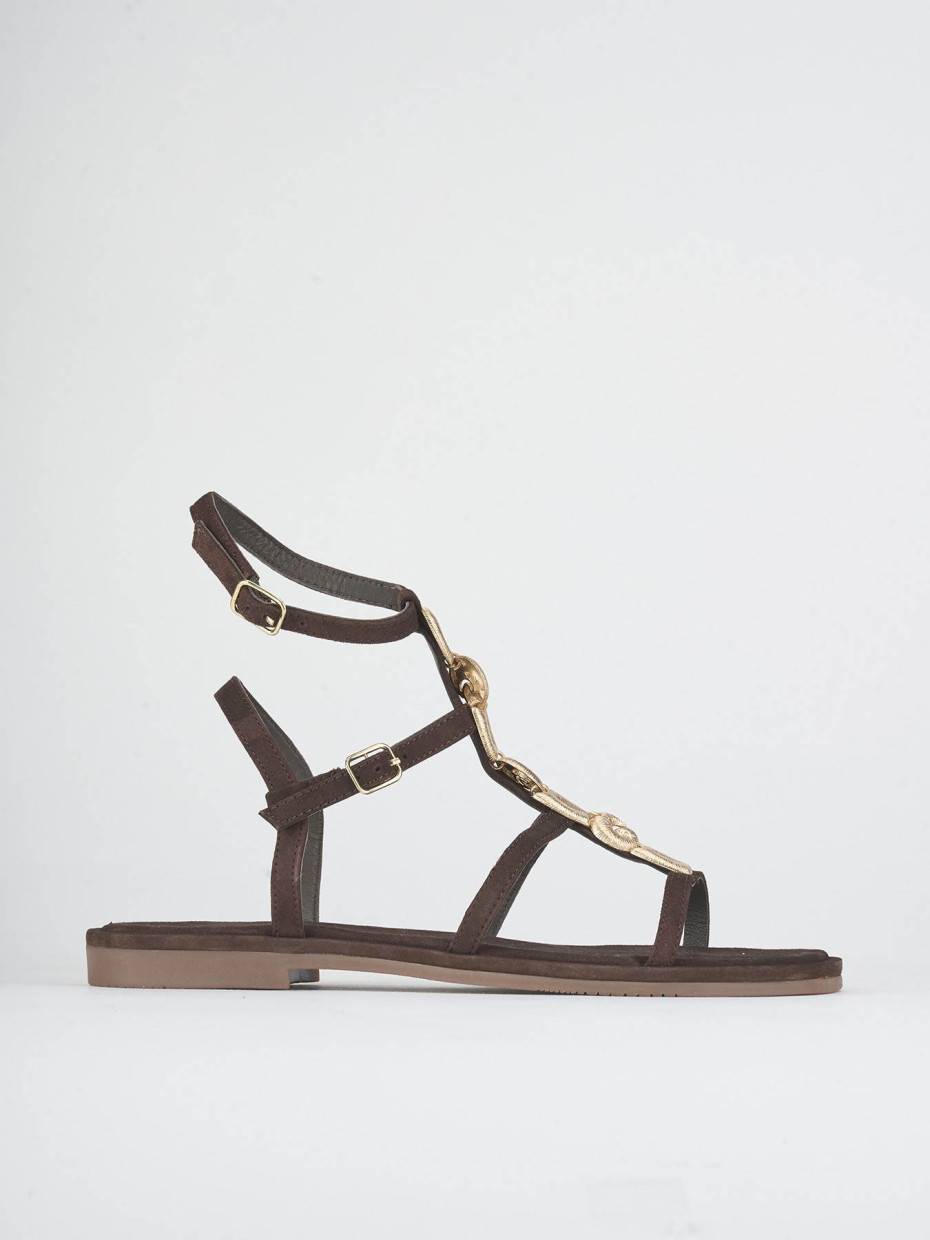 Sandalias de tacón bajo tacón 1 cm marrón oscuro ante