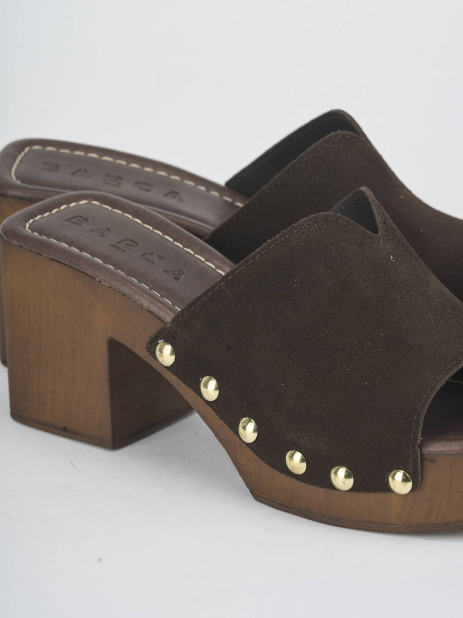 Mules tacón 7 cm marrón oscuro ante