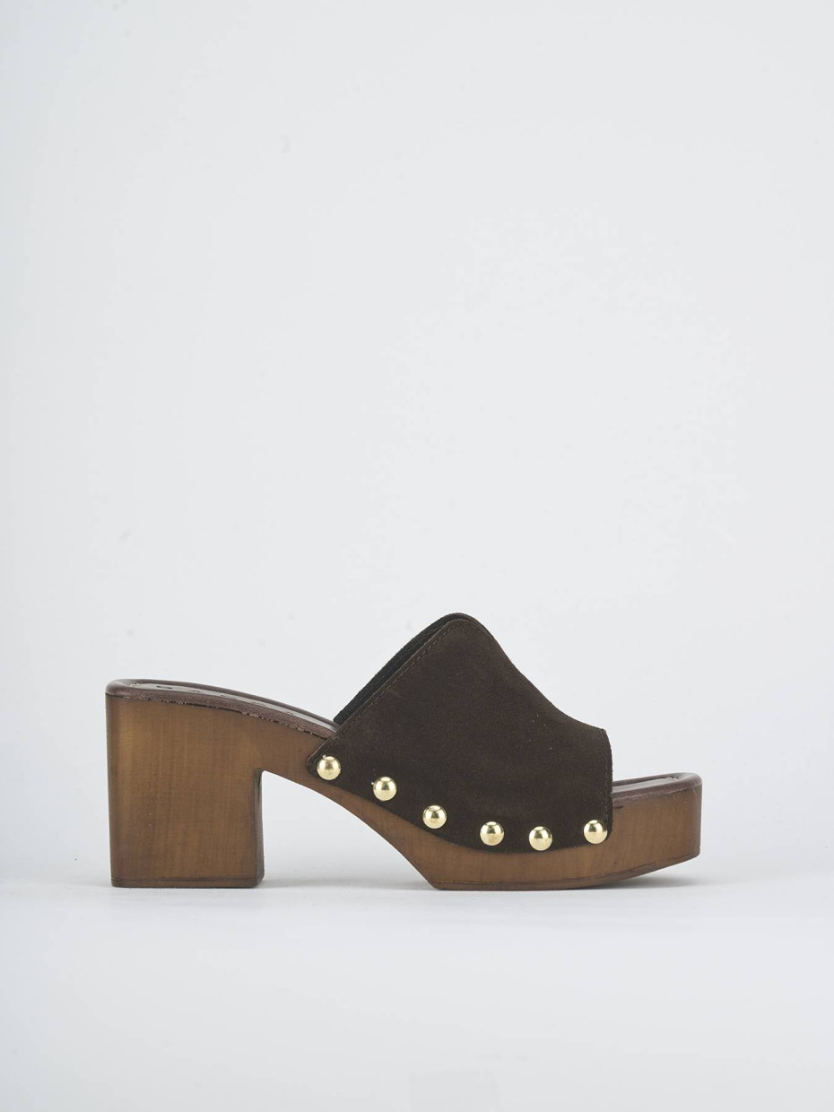 Mules tacón 7 cm marrón oscuro ante