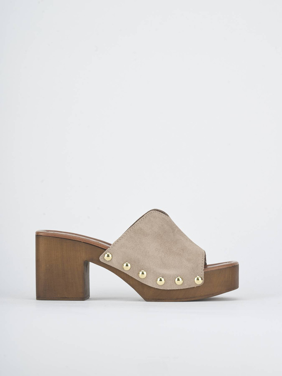 Mules tacón 7 cm beis ante