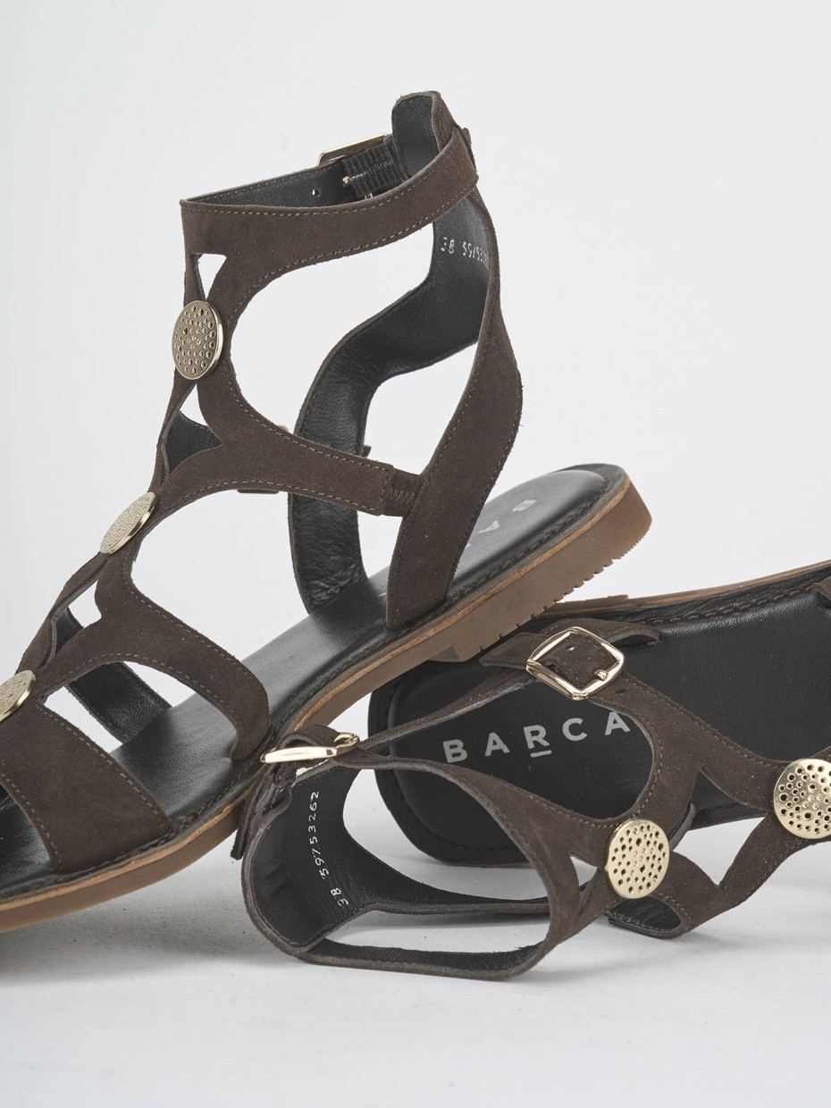 Low heel sandals heel 1 cm dark brown suede