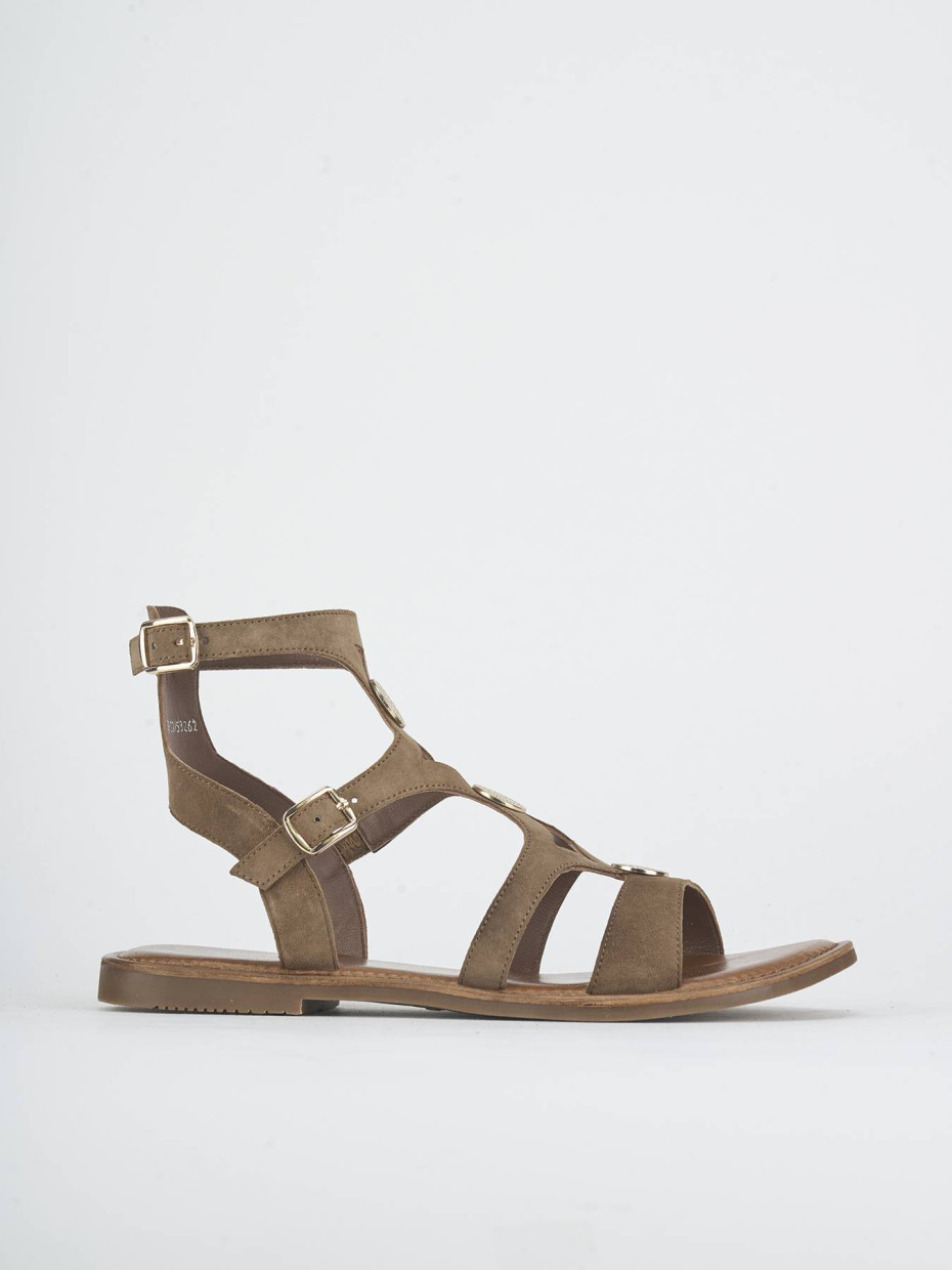 Low heel sandals heel 1 cm beige suede