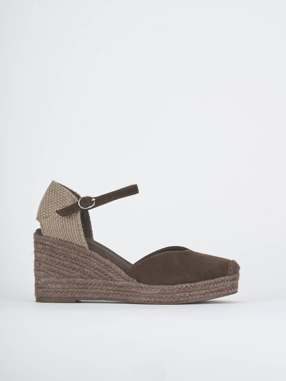 Alpargatas tacón 7 cm marrón oscuro ante
