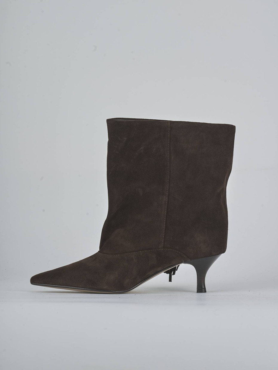 Botines de tacón alto tacón 5 cm marrón oscuro ante