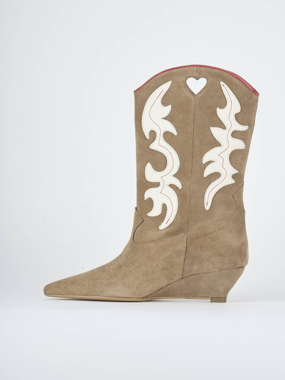 High heel boots heel 5 cm beige suede
