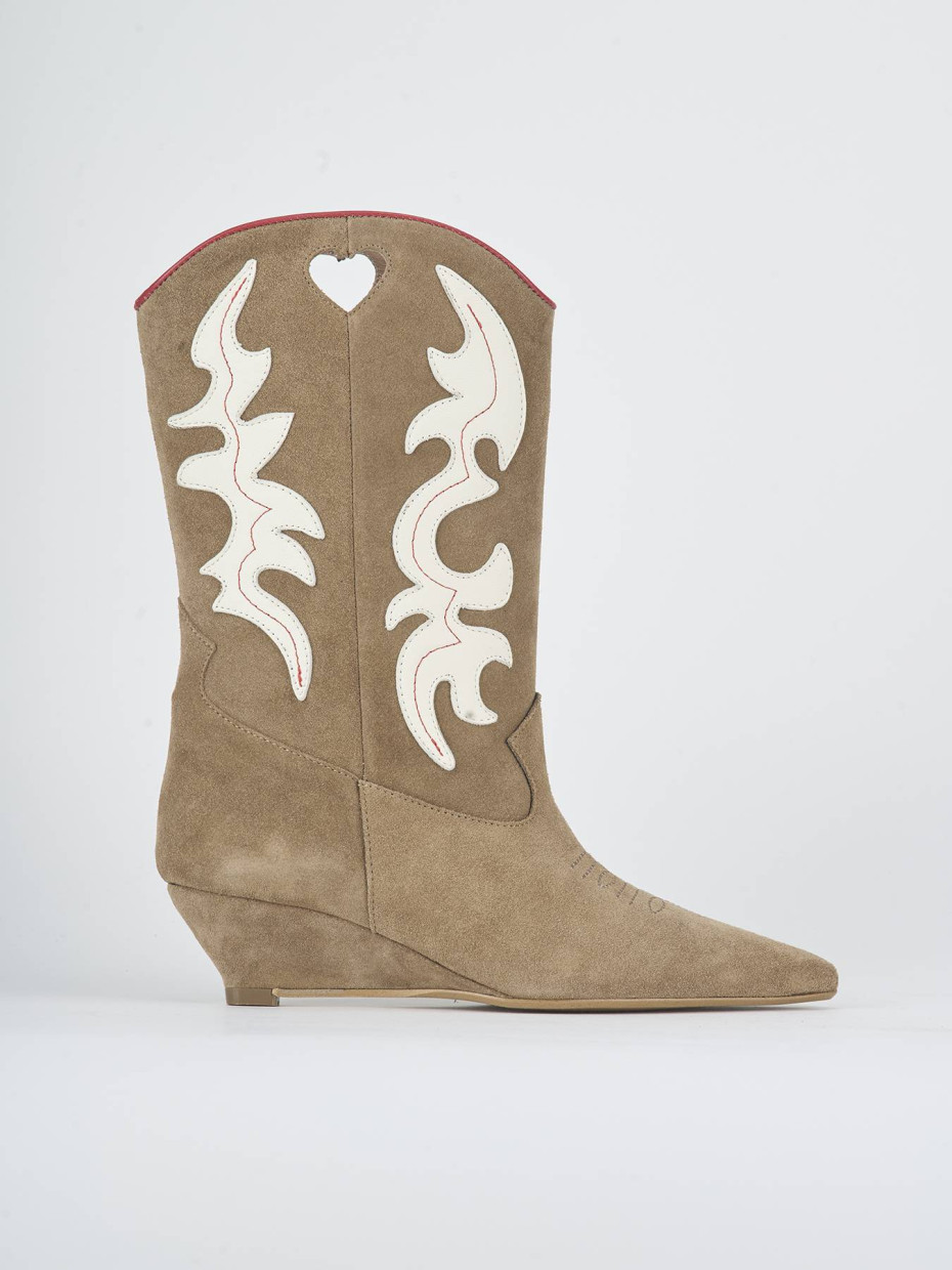 High heel boots heel 5 cm beige suede