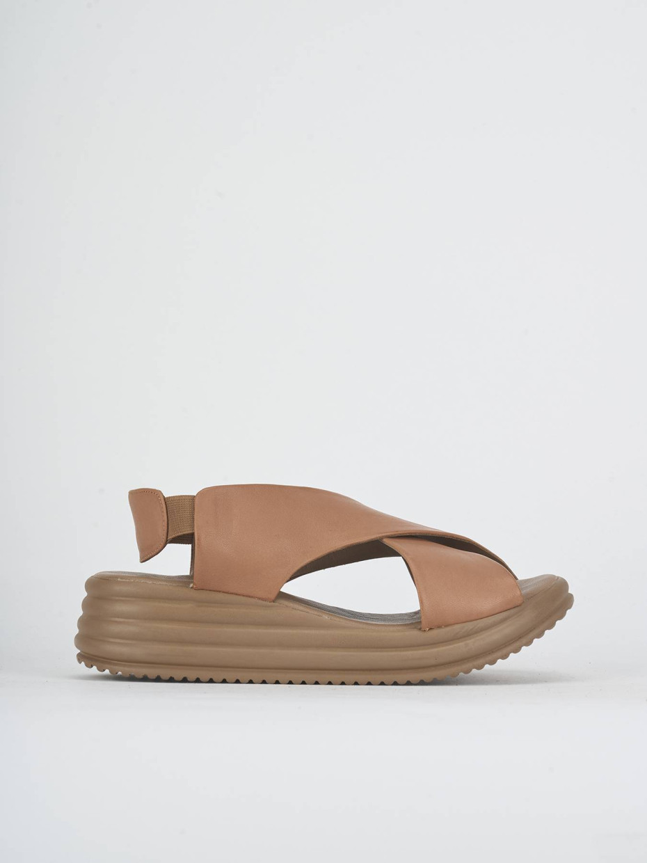 Sandalias de cuña tacón 5 cm marrón cuero