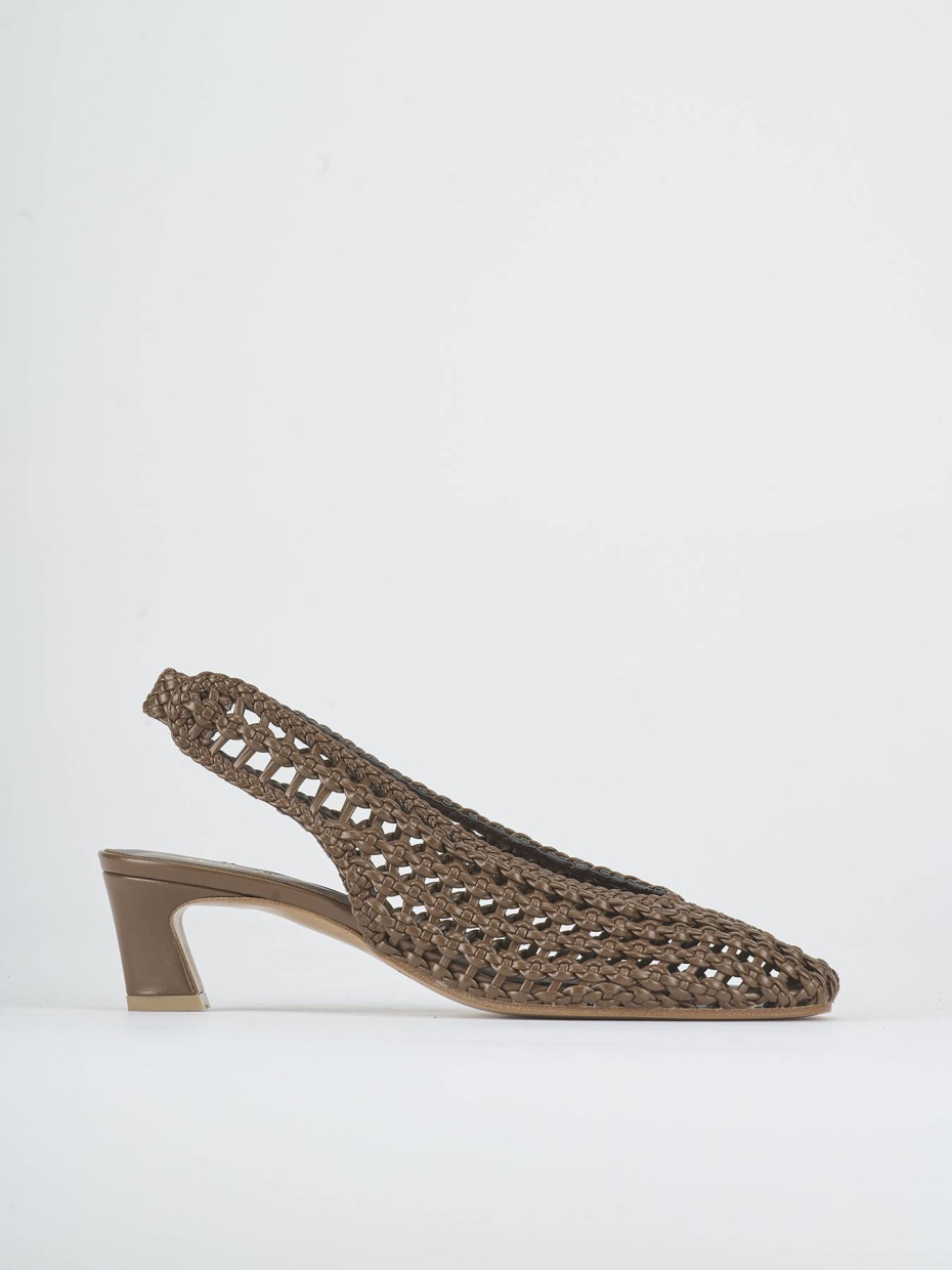 Slingback tacco 5cm pelle marrone