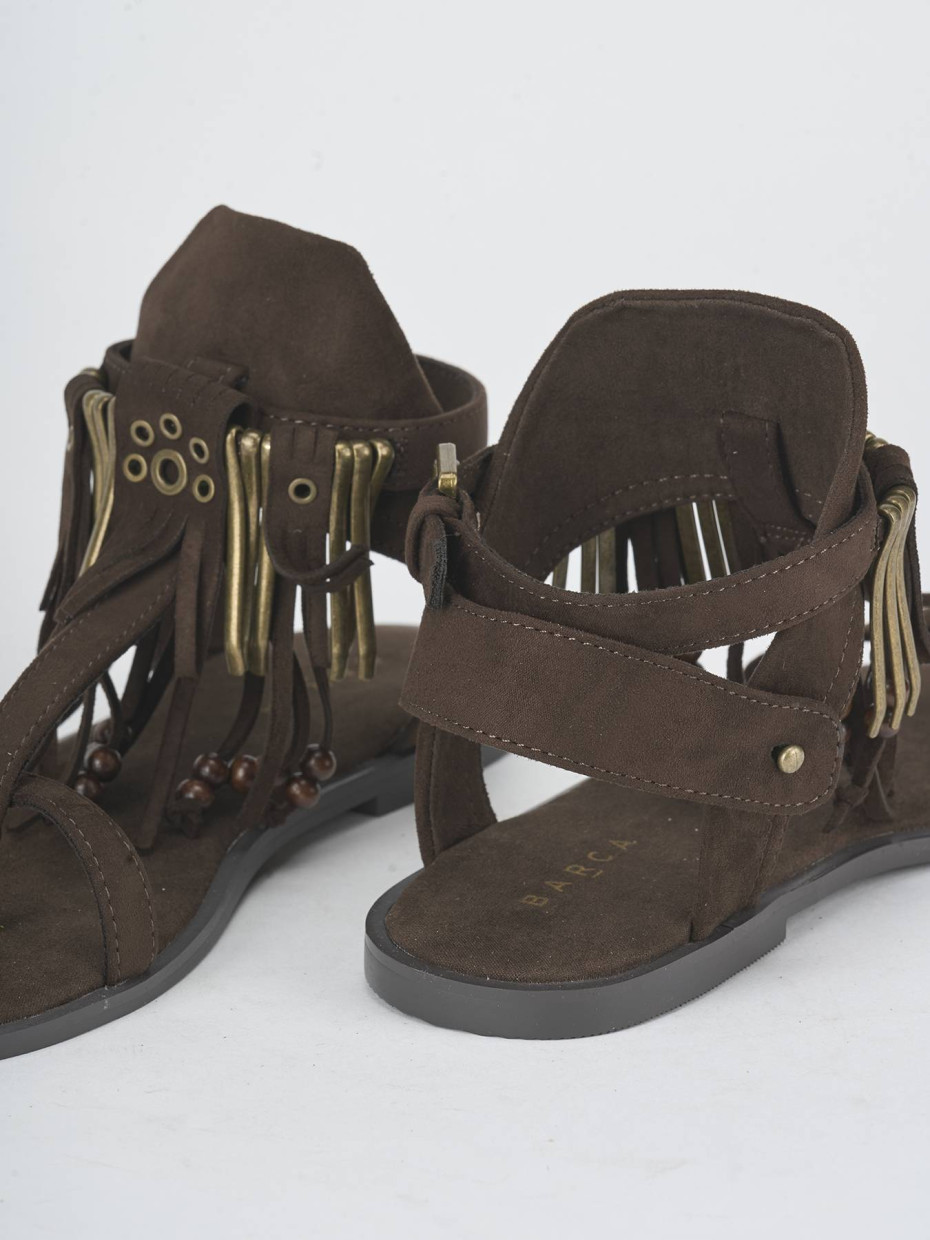 Sandalias de tacón bajo tacón 1 cm marrón oscuro ante