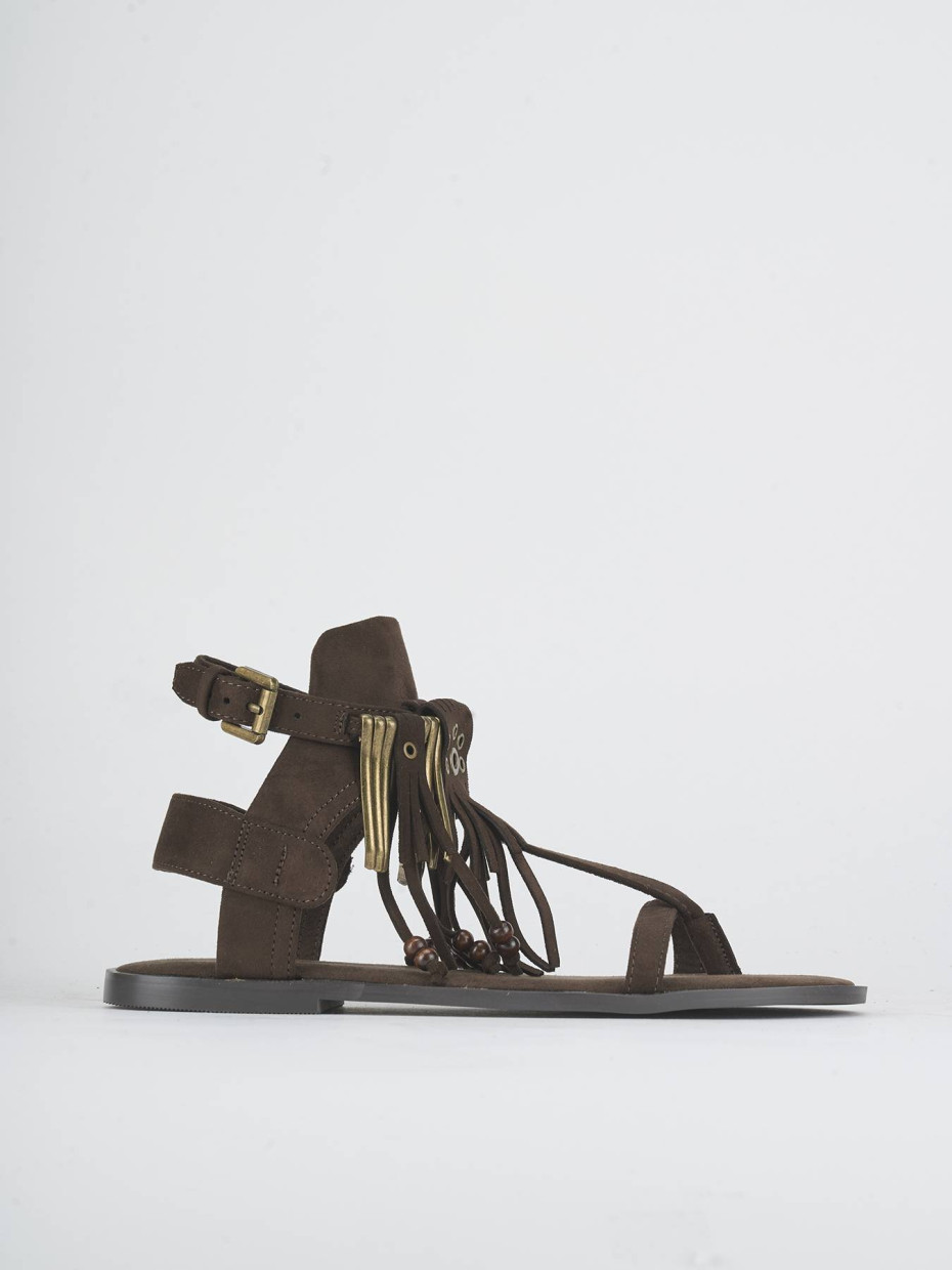 Sandalias de tacón bajo tacón 1 cm marrón oscuro ante