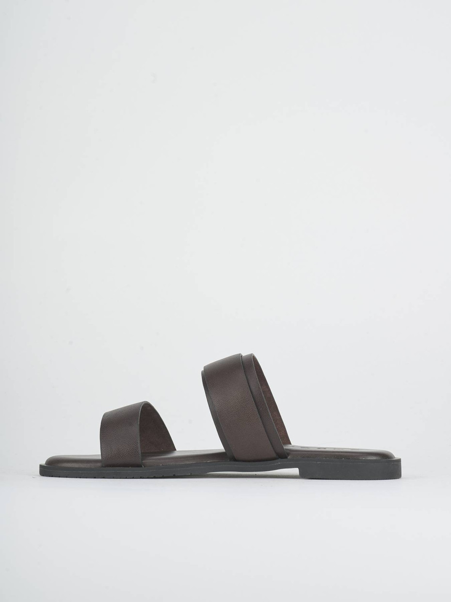Mules tacón 1 cm marrón oscuro cuero