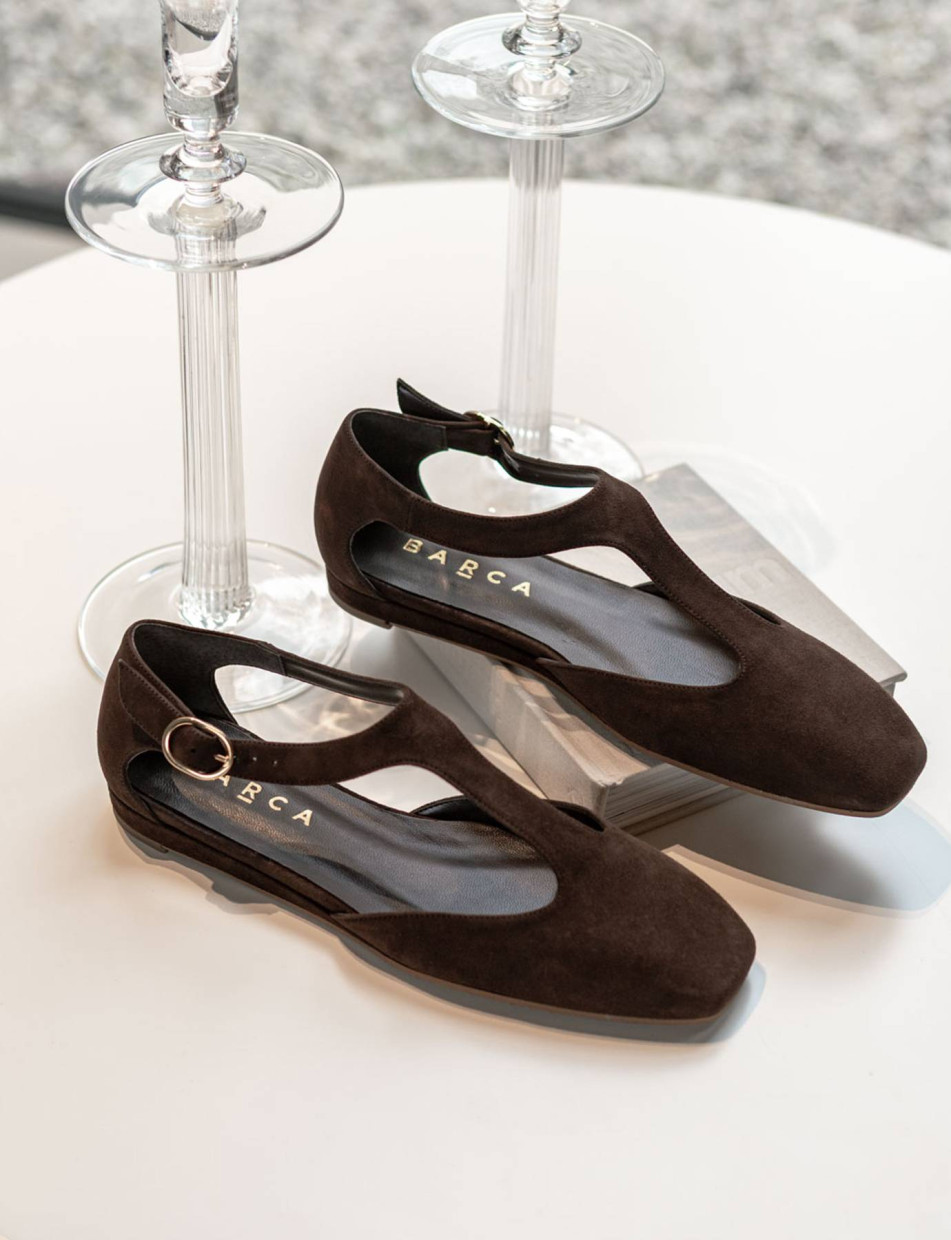 Bailarinas tacón 1 cm marrón oscuro ante