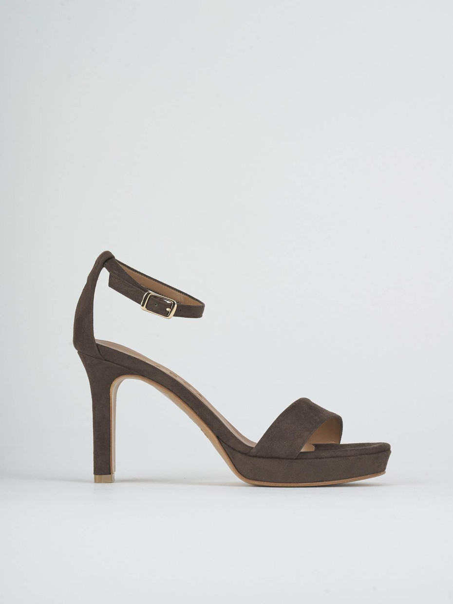 High heel sandals heel 9 cm dark brown suede