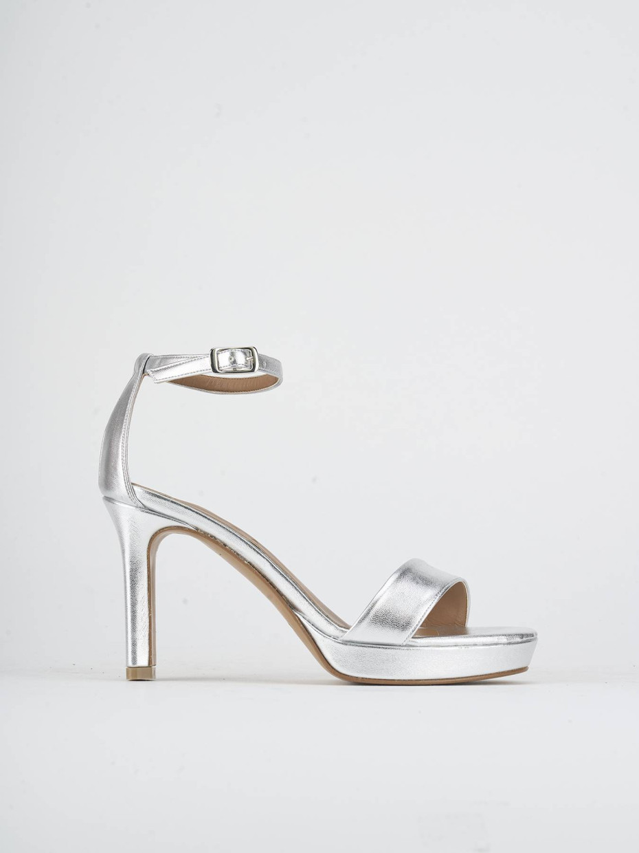 High heel sandals heel 9 cm silver laminated