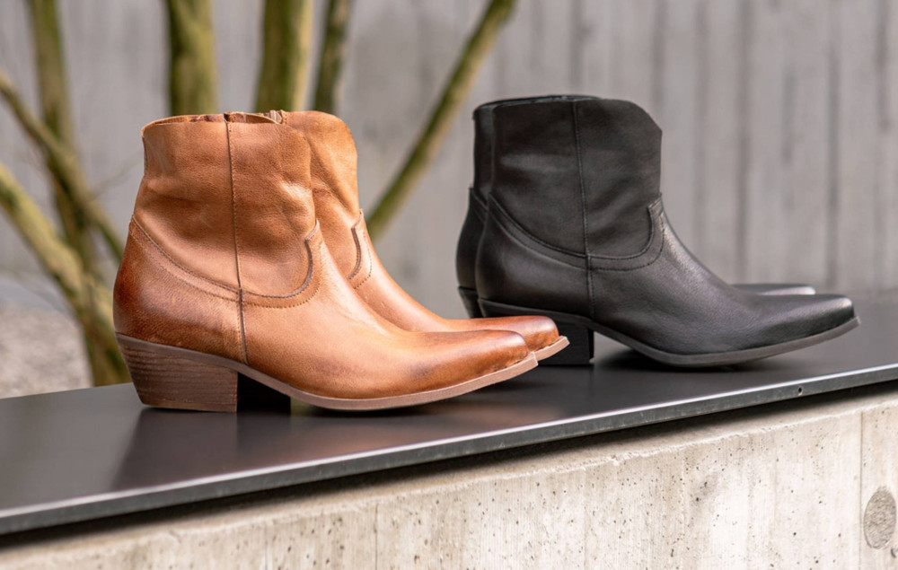 Botines de tacón bajo tacón 4 cm negro cuero