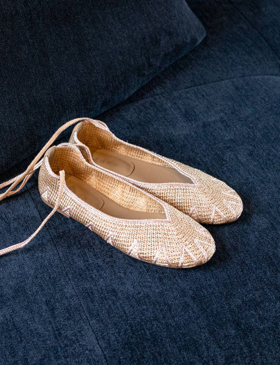 Ballerine tacco 1cm tessuto beige