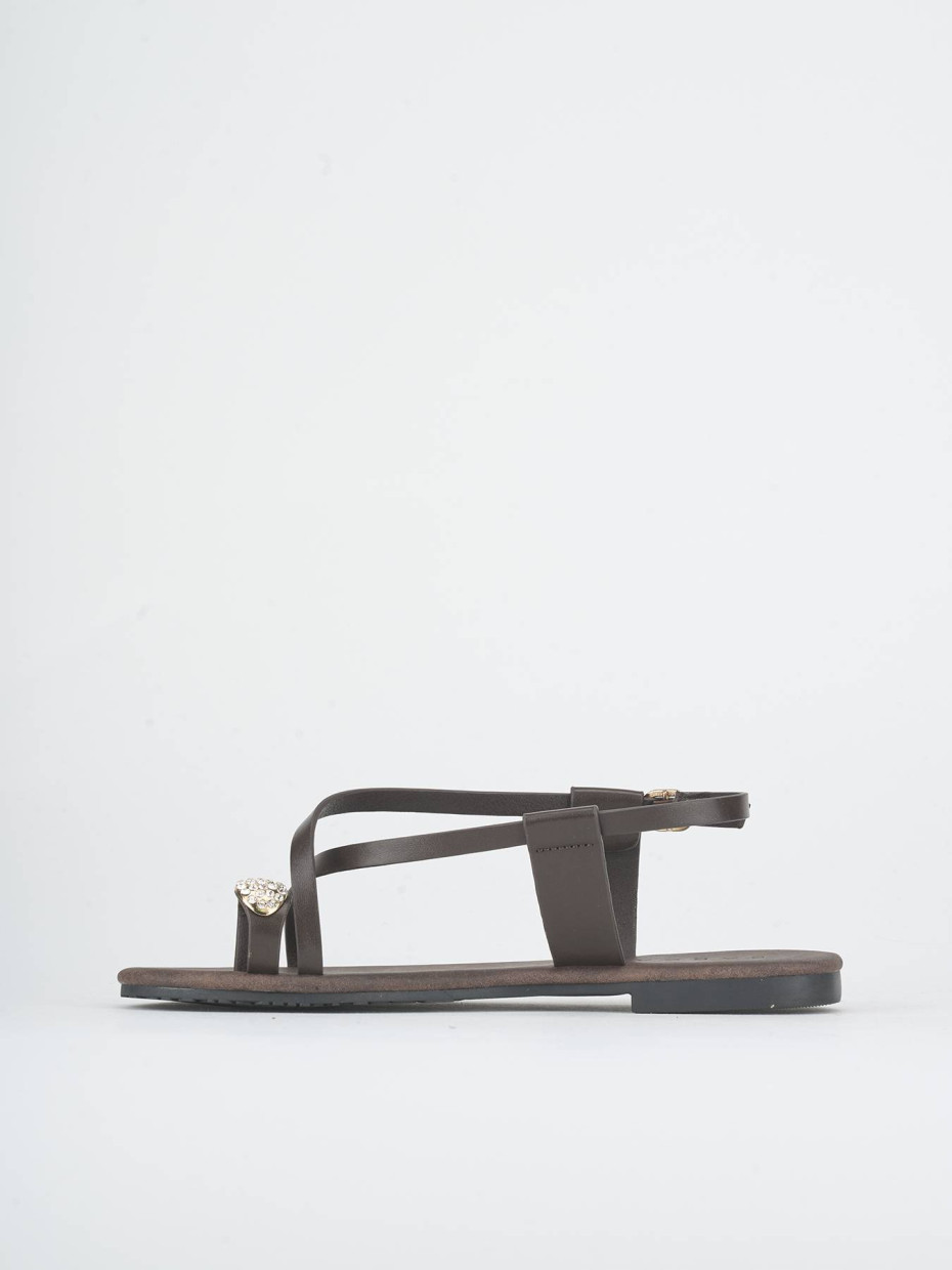 Sandalias de tacón bajo tacón 1 cm marrón oscuro cuero