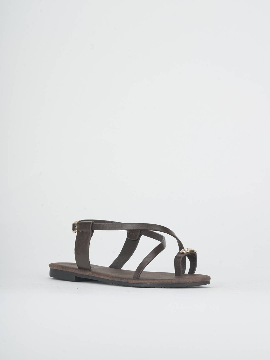 Sandalias de tacón bajo tacón 1 cm marrón oscuro cuero