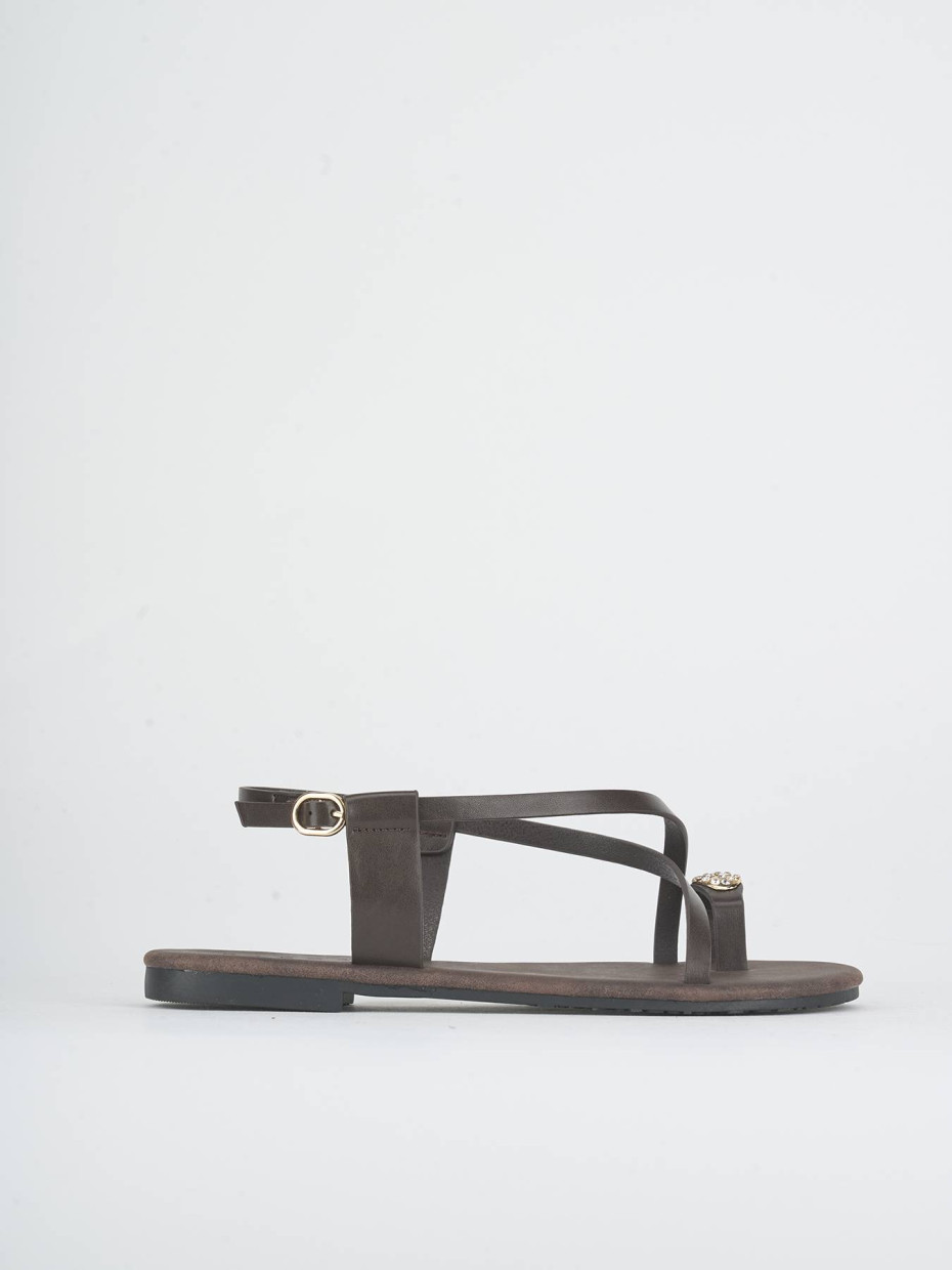 Sandalias de tacón bajo tacón 1 cm marrón oscuro cuero