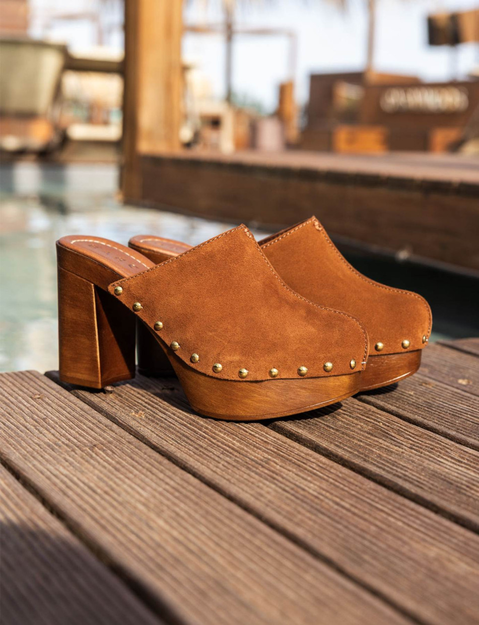 Sabot heel 11 cm brown suede